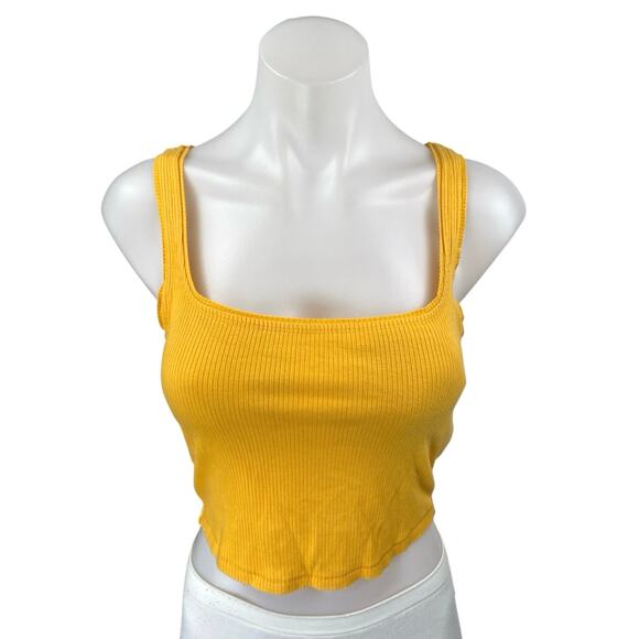 Urban Outfitters Yellow Mustard Sleeveless Ribbed Knit Square Tank Crop Top L - Picture 1 of 4